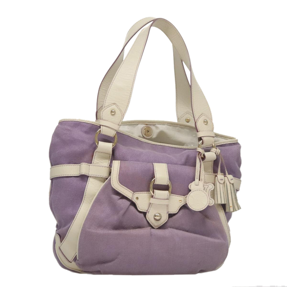 CELINE Tote Bag Canvas Leather Purple White Silver Auth 108718 - Picture 1 of 16